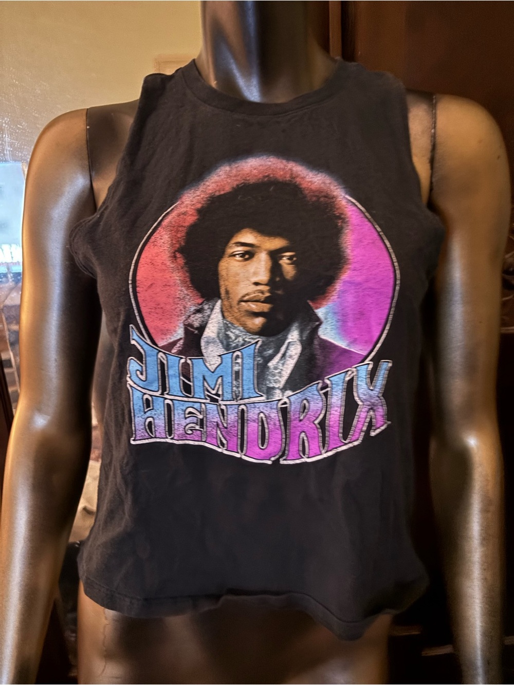 Jimi Hendrix Black Graphic Cropped Tank Top